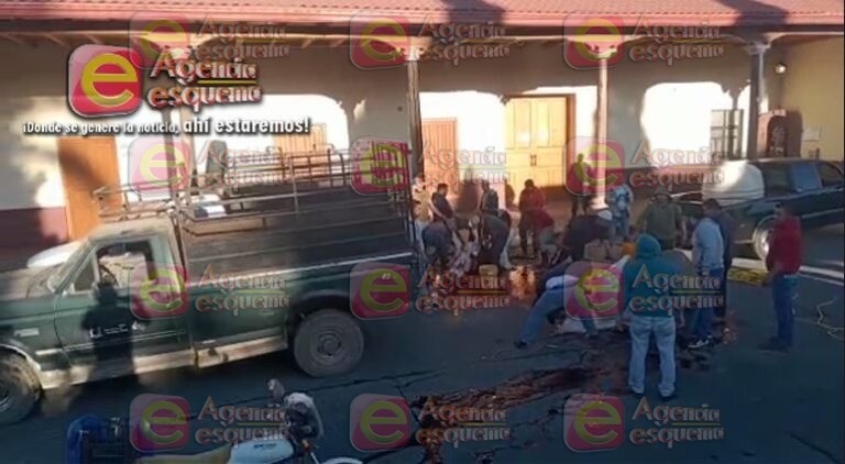 Carniceros de Tancítaro matan y pelan reses afuera de la alcaldía