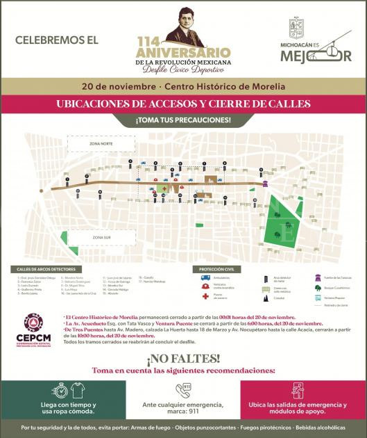Estos son los accesos al Centro de Morelia por el desfile de la Revolución Mexicana: SSP