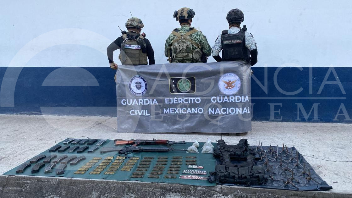 Agentes federales y estatales aseguran armas de alto poder en Apatzingán: SSP
