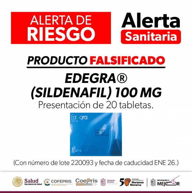 Alerta sobre la falsificación del producto Edegra Sildenafil 100 mg